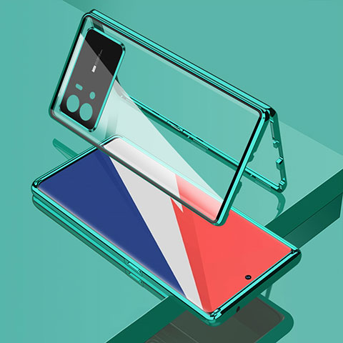 Coque Rebord Bumper Luxe Aluminum Metal Miroir 360 Degres Housse Etui Aimant M02 pour Vivo iQOO 9 Pro 5G Vert