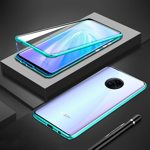 Coque Rebord Bumper Luxe Aluminum Metal Miroir 360 Degres Housse Etui Aimant M02 pour Vivo Nex 3 Cyan