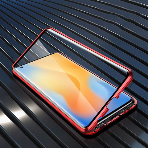 Coque Rebord Bumper Luxe Aluminum Metal Miroir 360 Degres Housse Etui Aimant M02 pour Vivo X50 Pro 5G Rouge