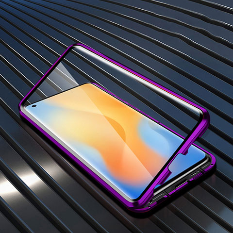 Coque Rebord Bumper Luxe Aluminum Metal Miroir 360 Degres Housse Etui Aimant M02 pour Vivo X50 Pro 5G Violet