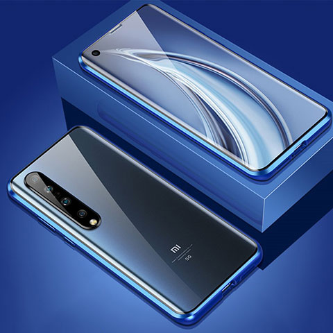 Coque Rebord Bumper Luxe Aluminum Metal Miroir 360 Degres Housse Etui Aimant M02 pour Xiaomi Mi 10 Pro Bleu