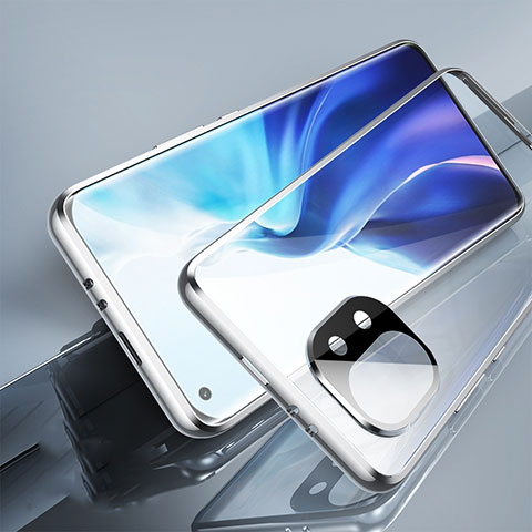 Coque Rebord Bumper Luxe Aluminum Metal Miroir 360 Degres Housse Etui Aimant M02 pour Xiaomi Mi 11 Lite 5G Argent