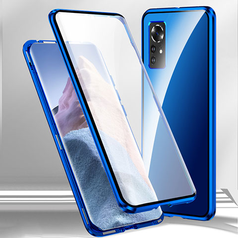 Coque Rebord Bumper Luxe Aluminum Metal Miroir 360 Degres Housse Etui Aimant M02 pour Xiaomi Mi 12 Pro 5G Bleu