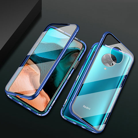 Coque Rebord Bumper Luxe Aluminum Metal Miroir 360 Degres Housse Etui Aimant M02 pour Xiaomi Poco F2 Pro Bleu