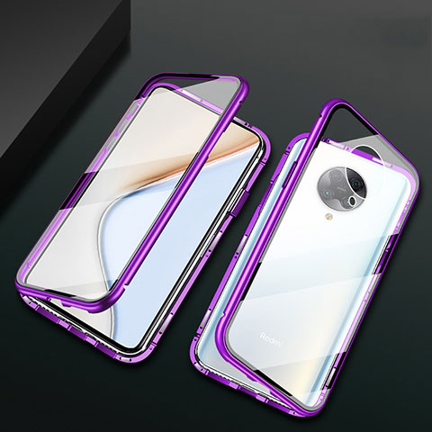 Coque Rebord Bumper Luxe Aluminum Metal Miroir 360 Degres Housse Etui Aimant M02 pour Xiaomi Poco F2 Pro Violet