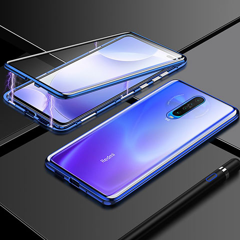 Coque Rebord Bumper Luxe Aluminum Metal Miroir 360 Degres Housse Etui Aimant M02 pour Xiaomi Poco X2 Bleu