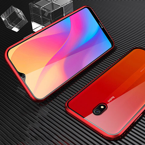 Coque Rebord Bumper Luxe Aluminum Metal Miroir 360 Degres Housse Etui Aimant M02 pour Xiaomi Redmi 8A Rouge