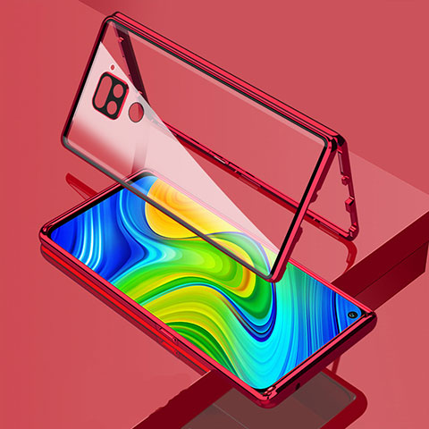 Coque Rebord Bumper Luxe Aluminum Metal Miroir 360 Degres Housse Etui Aimant M02 pour Xiaomi Redmi Note 9 Rouge