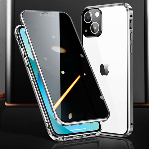 Coque Rebord Bumper Luxe Aluminum Metal Miroir 360 Degres Housse Etui Aimant M03 pour Apple iPhone 13 Argent