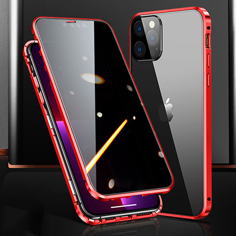 Coque Rebord Bumper Luxe Aluminum Metal Miroir 360 Degres Housse Etui Aimant M03 pour Apple iPhone 13 Pro Max Rouge