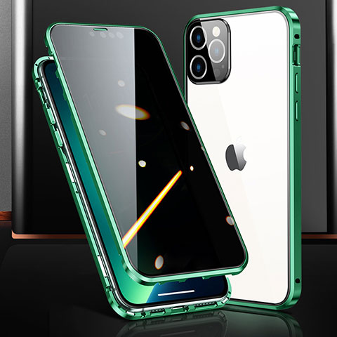 Coque Rebord Bumper Luxe Aluminum Metal Miroir 360 Degres Housse Etui Aimant M03 pour Apple iPhone 13 Pro Vert