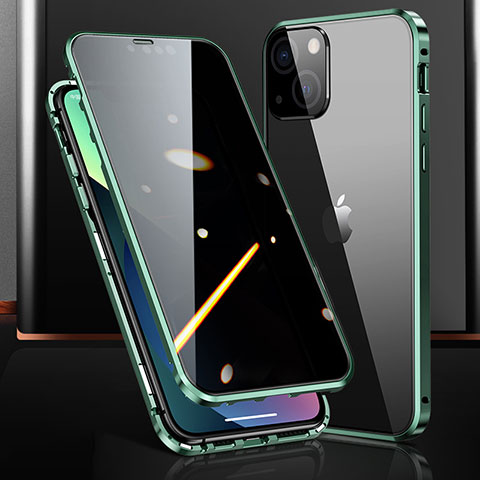 Coque Rebord Bumper Luxe Aluminum Metal Miroir 360 Degres Housse Etui Aimant M03 pour Apple iPhone 14 Plus Vert