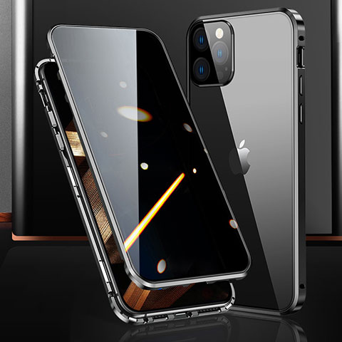 Coque Rebord Bumper Luxe Aluminum Metal Miroir 360 Degres Housse Etui Aimant M03 pour Apple iPhone 14 Pro Max Noir