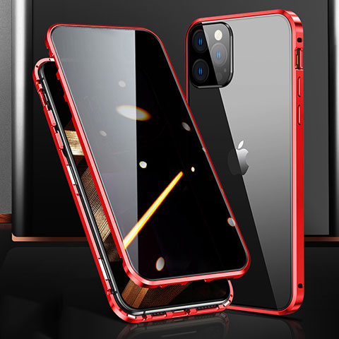 Coque Rebord Bumper Luxe Aluminum Metal Miroir 360 Degres Housse Etui Aimant M03 pour Apple iPhone 14 Pro Max Rouge