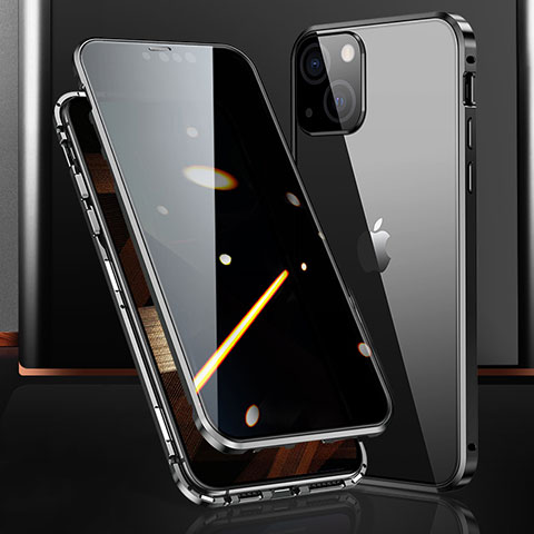 Coque Rebord Bumper Luxe Aluminum Metal Miroir 360 Degres Housse Etui Aimant M03 pour Apple iPhone 15 Noir