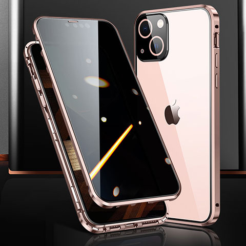 Coque Rebord Bumper Luxe Aluminum Metal Miroir 360 Degres Housse Etui Aimant M03 pour Apple iPhone 15 Or Rose