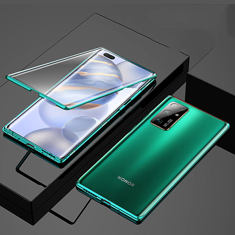 Coque Rebord Bumper Luxe Aluminum Metal Miroir 360 Degres Housse Etui Aimant M03 pour Huawei Honor 30 Vert