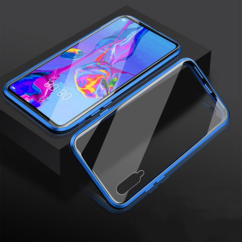 Coque Rebord Bumper Luxe Aluminum Metal Miroir 360 Degres Housse Etui Aimant M03 pour Huawei Honor 9X Pro Bleu