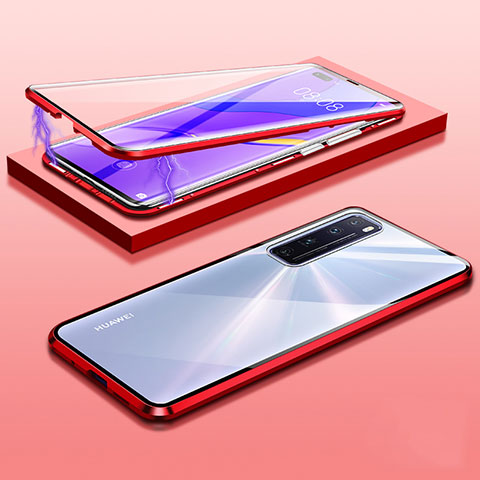 Coque Rebord Bumper Luxe Aluminum Metal Miroir 360 Degres Housse Etui Aimant M03 pour Huawei Nova 7 Pro 5G Rouge