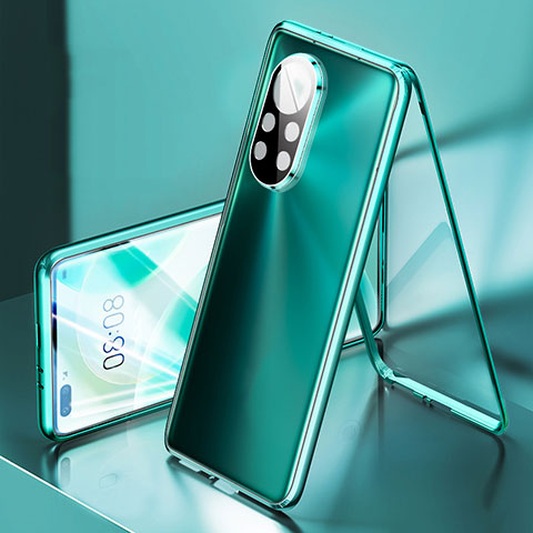 Coque Rebord Bumper Luxe Aluminum Metal Miroir 360 Degres Housse Etui Aimant M03 pour Huawei Nova 8 Pro 5G Cyan