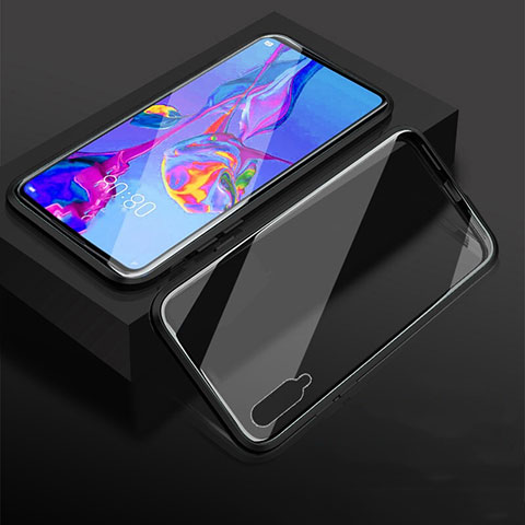 Coque Rebord Bumper Luxe Aluminum Metal Miroir 360 Degres Housse Etui Aimant M03 pour Huawei P Smart Pro (2019) Noir