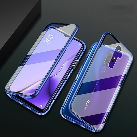 Coque Rebord Bumper Luxe Aluminum Metal Miroir 360 Degres Housse Etui Aimant M03 pour Oppo A11 Bleu