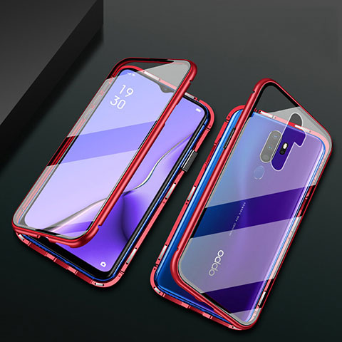 Coque Rebord Bumper Luxe Aluminum Metal Miroir 360 Degres Housse Etui Aimant M03 pour Oppo A11X Rouge