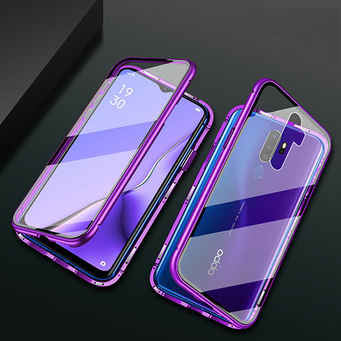 Coque Rebord Bumper Luxe Aluminum Metal Miroir 360 Degres Housse Etui Aimant M03 pour Oppo A11X Violet