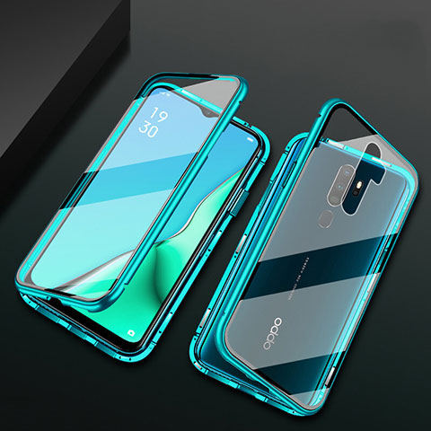 Coque Rebord Bumper Luxe Aluminum Metal Miroir 360 Degres Housse Etui Aimant M03 pour Oppo A5 (2020) Vert