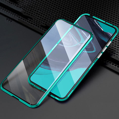 Coque Rebord Bumper Luxe Aluminum Metal Miroir 360 Degres Housse Etui Aimant M03 pour Oppo Reno2 Vert