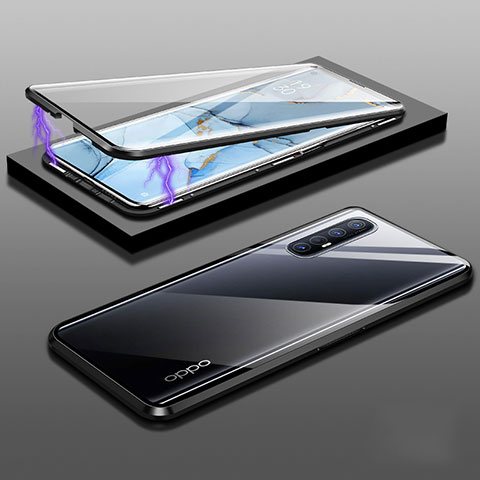 Coque Rebord Bumper Luxe Aluminum Metal Miroir 360 Degres Housse Etui Aimant M03 pour Oppo Reno3 Pro Noir