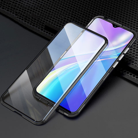 Coque Rebord Bumper Luxe Aluminum Metal Miroir 360 Degres Housse Etui Aimant M03 pour Realme X2 Noir