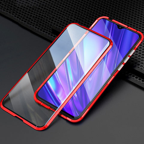 Coque Rebord Bumper Luxe Aluminum Metal Miroir 360 Degres Housse Etui Aimant M03 pour Realme X2 Rouge