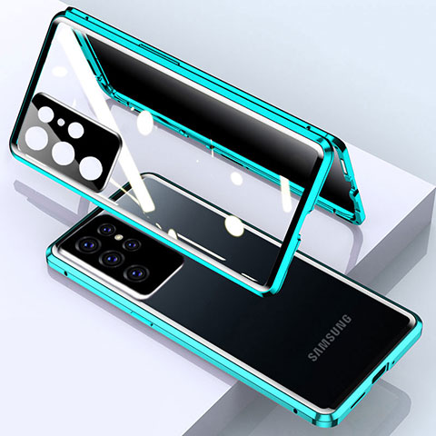 Coque Rebord Bumper Luxe Aluminum Metal Miroir 360 Degres Housse Etui Aimant M03 pour Samsung Galaxy S21 Ultra 5G Vert