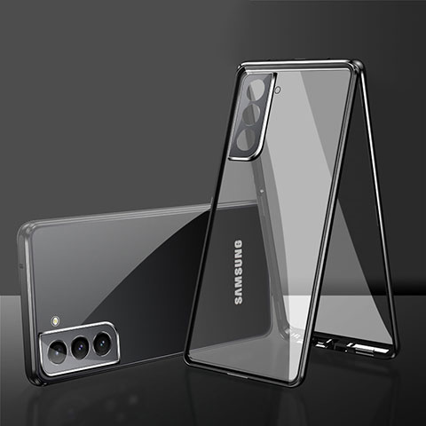 Coque Rebord Bumper Luxe Aluminum Metal Miroir 360 Degres Housse Etui Aimant M03 pour Samsung Galaxy S22 5G Noir