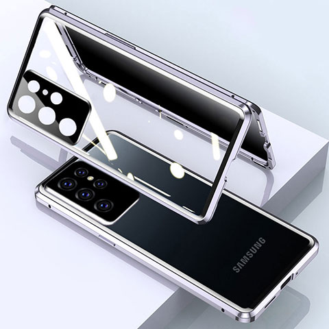 Coque Rebord Bumper Luxe Aluminum Metal Miroir 360 Degres Housse Etui Aimant M03 pour Samsung Galaxy S24 Ultra 5G Argent