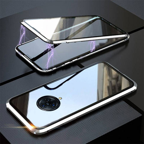 Coque Rebord Bumper Luxe Aluminum Metal Miroir 360 Degres Housse Etui Aimant M03 pour Vivo Nex 3S Argent