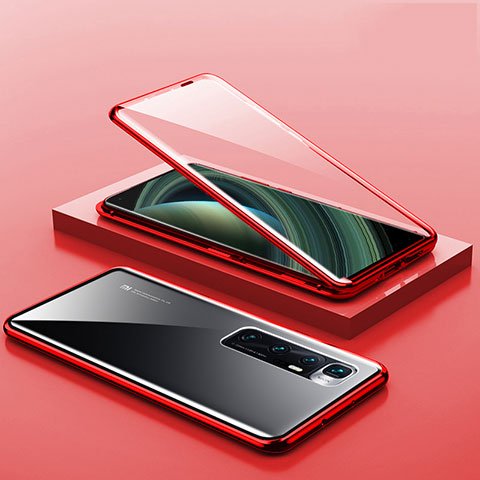 Coque Rebord Bumper Luxe Aluminum Metal Miroir 360 Degres Housse Etui Aimant M03 pour Xiaomi Mi 10 Ultra Rouge