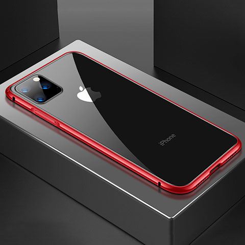 Coque Rebord Bumper Luxe Aluminum Metal Miroir 360 Degres Housse Etui Aimant M04 pour Apple iPhone 11 Pro Max Rouge