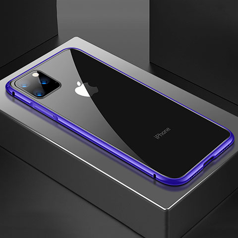 Coque Rebord Bumper Luxe Aluminum Metal Miroir 360 Degres Housse Etui Aimant M04 pour Apple iPhone 11 Pro Max Violet