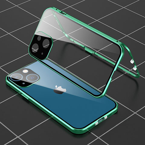 Coque Rebord Bumper Luxe Aluminum Metal Miroir 360 Degres Housse Etui Aimant M04 pour Apple iPhone 13 Mini Vert