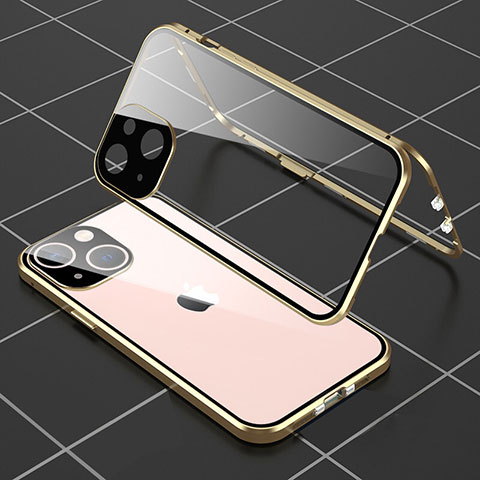 Coque Rebord Bumper Luxe Aluminum Metal Miroir 360 Degres Housse Etui Aimant M04 pour Apple iPhone 13 Or