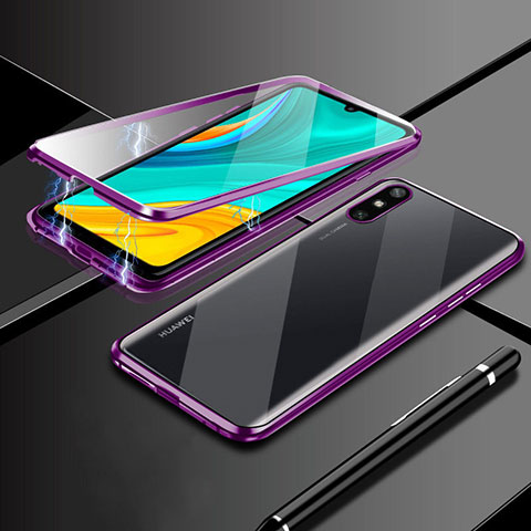 Coque Rebord Bumper Luxe Aluminum Metal Miroir 360 Degres Housse Etui Aimant M04 pour Huawei Enjoy 10e Violet