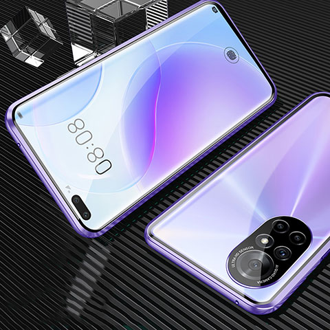 Coque Rebord Bumper Luxe Aluminum Metal Miroir 360 Degres Housse Etui Aimant M04 pour Huawei Nova 8 Pro 5G Violet