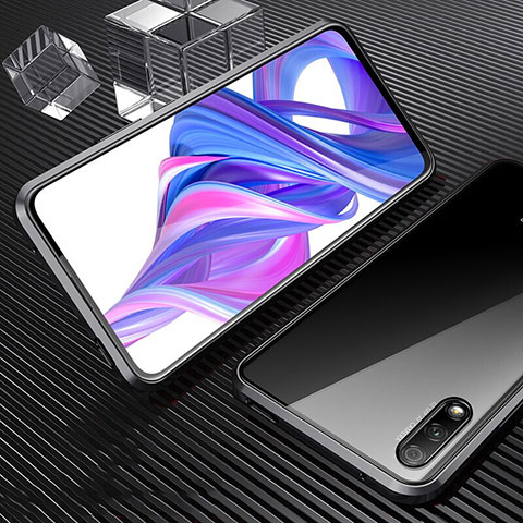 Coque Rebord Bumper Luxe Aluminum Metal Miroir 360 Degres Housse Etui Aimant M04 pour Huawei Y9 Prime (2019) Noir