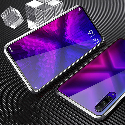 Coque Rebord Bumper Luxe Aluminum Metal Miroir 360 Degres Housse Etui Aimant M04 pour Huawei Y9s Argent