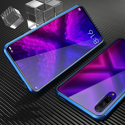 Coque Rebord Bumper Luxe Aluminum Metal Miroir 360 Degres Housse Etui Aimant M04 pour Huawei Y9s Bleu