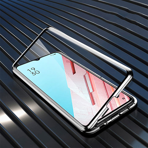 Coque Rebord Bumper Luxe Aluminum Metal Miroir 360 Degres Housse Etui Aimant M04 pour Oppo F15 Argent