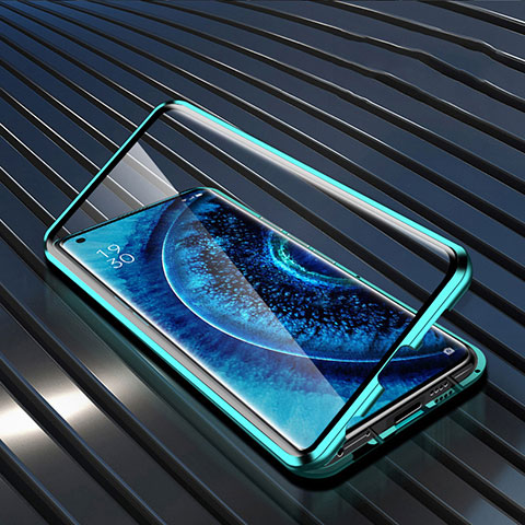 Coque Rebord Bumper Luxe Aluminum Metal Miroir 360 Degres Housse Etui Aimant M04 pour Oppo Find X2 Vert