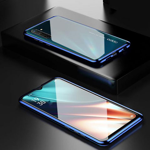 Coque Rebord Bumper Luxe Aluminum Metal Miroir 360 Degres Housse Etui Aimant M04 pour Realme X2 Bleu